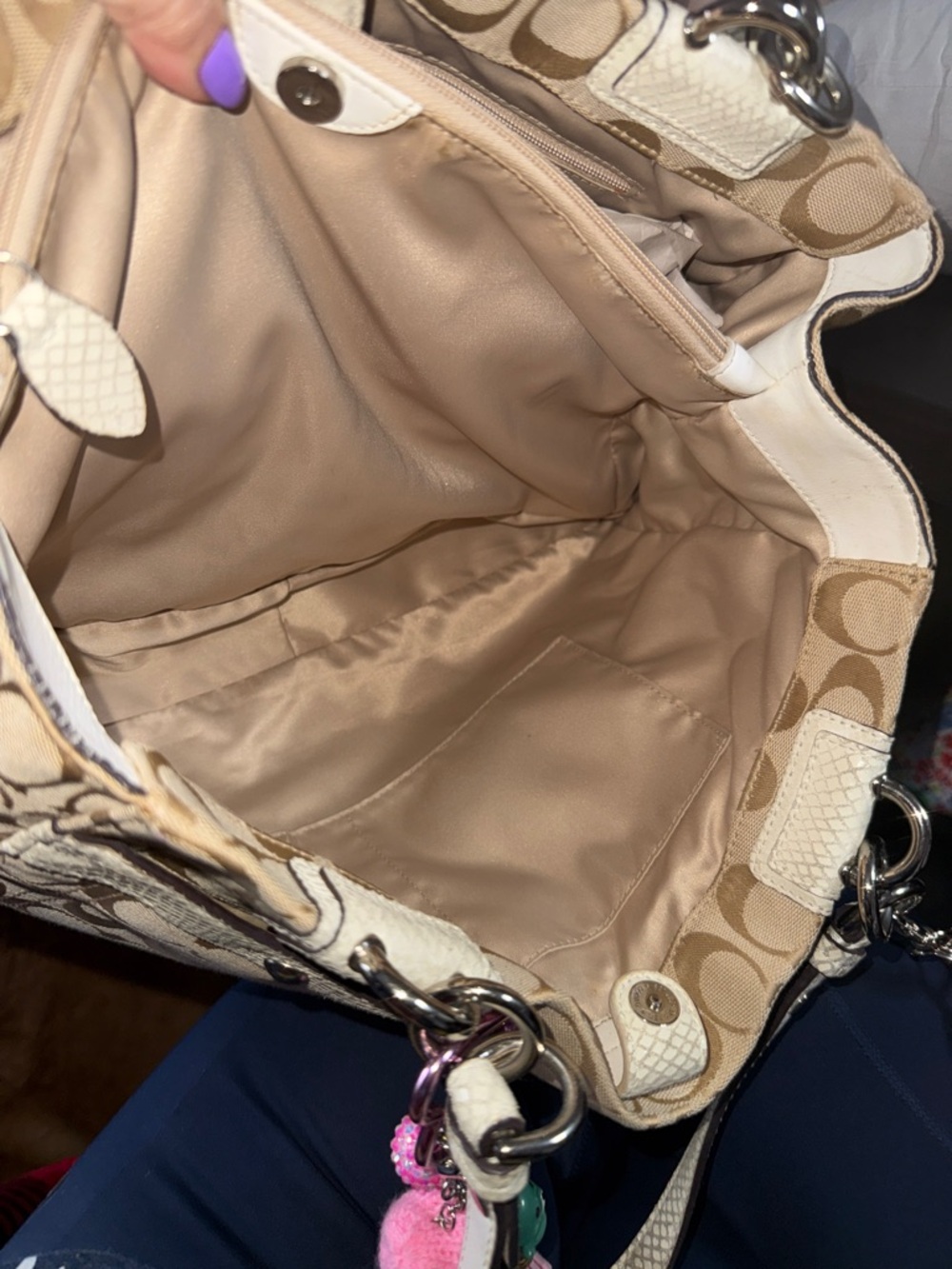 Coach Penelope Signature Shoulder Bag with white snakeskin trim - Picture 6 of 14